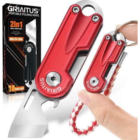 2in1 Multitool mit Teppichmesser & Flaschenöffner, Schlüsselanhänger, Rot