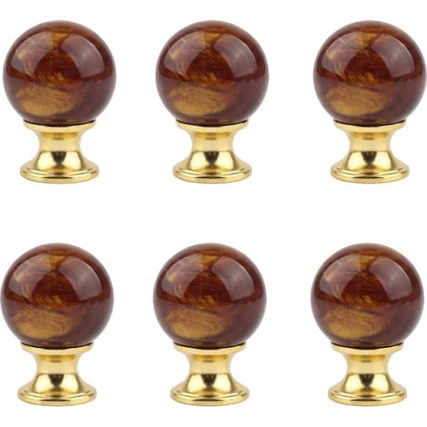 Set mit 6 bernsteinfarbenen Möbelknöpfen aus Kunstharz mit goldener Basis, kugelförmige Schubladengriffe, Schranktürknöpfe, Kunstharz + Legierung, mit Schrauben (1/5)