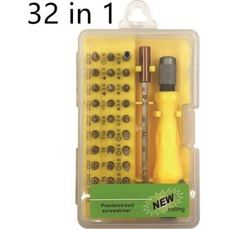 32 in 1 Giallo - Set di cacciaviti di precisione 32 in 1, mini kit di punte per cacciavite magnetico per telefono, iPad, fotocamera, manutenzione (1/4)