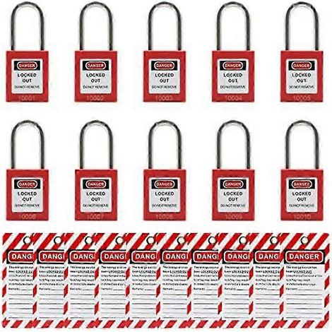 10 cadenas de consignation rouges avec 10 étiquettes clés différentes pour une conformité de sécurité (rouge) (1/5)