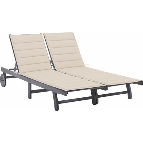 Chaise longue de jardin 2 places avec coussin Gris Acacia (1/5)