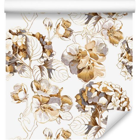 Papel pintado de flores de cerezo e hortensias para salón y dormitorio, 50x1000 cm (1/5)