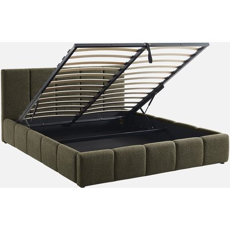 Cama con cajón con somier de láminas y cabecero 160cm, acabado en borreguito (1/5)