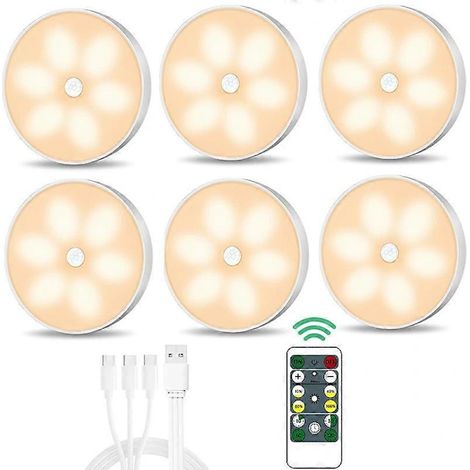 Éclairage LED blanc chaud pour armoires, détecteur de mouvement sans fil, lampe ronde (1/4)