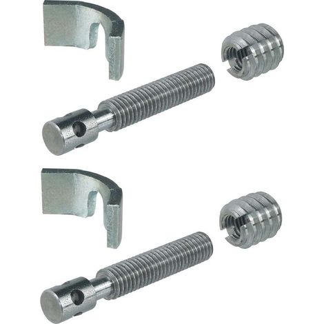 Ferrure d'assemblage 2x avec vis à tête percée en croix – Manchon fileté M8 – Étrier pour lit meuble bois – Goujons inclus (1/2)