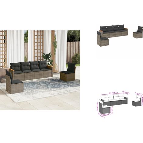 6-tlg. Garten-Sofagarnitur mit Kissen Grau Poly Rattan - Gartensortiment - Outdoor Möbel - Gartenlounge - Lounge Set - Rattan Sofa (1/3)