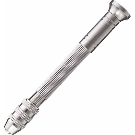Versilberter, 90 mm langer, 9,4 mm dicker Handbohrer mit dünnem Schaft und Stahlgriff. (1/5)