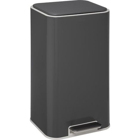 Atmosphera – Poubelle à pédale métal 30 litres – Gris anthracite – Couvercle plat et silencieux – Filtre anti-odeurs intégré – Seau amovible