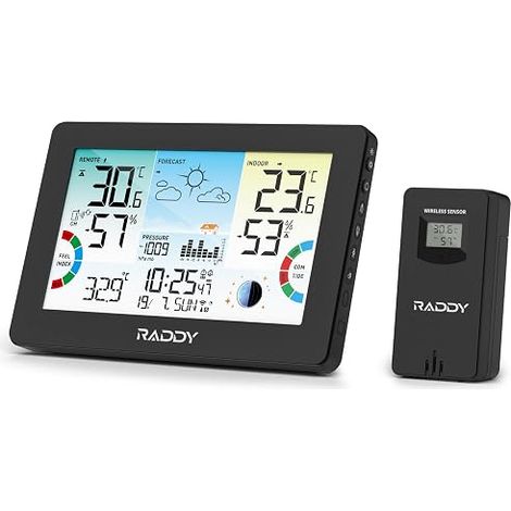 Wireless Indoor Outdoor Weather Station, 7.5 Inch Color Screen, Thermometer Hygrometer with Barometric Pressure, Atomic Clock, Heat Index, Dew Point, Moon Phase, Garden (1/5)