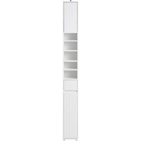 SoBuy Armadio Colonna bagno, Mobile bagno alto con 2 Ante e 1 cassetto Bianco 20x20x180 BZR160-W (1/5)