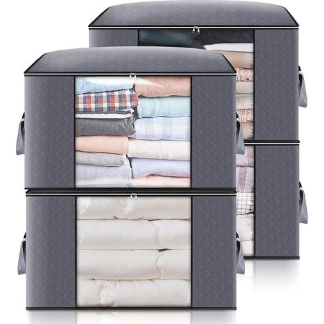 4 sacs de rangement pour vêtements de grande capacité, bacs de rangement à glissière respirants et pliables avec fermeture à glissière robuste (gris) (1/5)