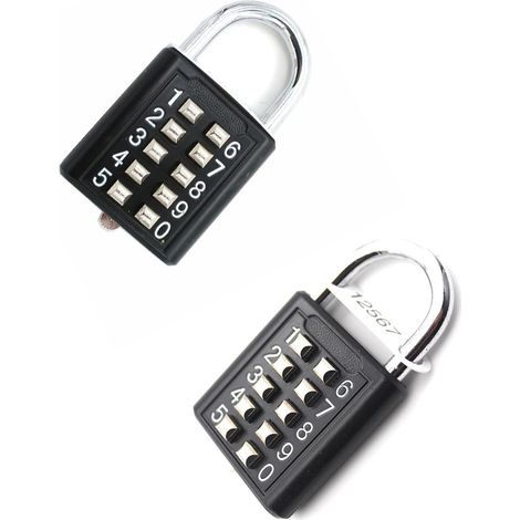 Lot de 2 Cadenas à Combinaison à Boutons – Sécurité Numérique 10 Chiffres (Code Fixe 5 Chiffres) pour Casier Sport, Clôture, Boîte à Outils (Noir) (1/5)