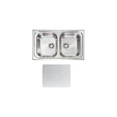 CM 011394XCSSX Pizzica Lavello da Incasso 2 Vasche 86x50 cm Acciaio Inox AISI 304 Sopratop Monostampo colore Inox Antigraffio (1/5)