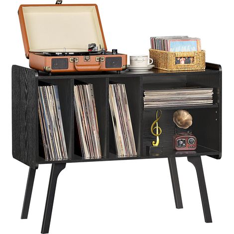 Noir Record Player Stand with 4 Cabinet Holds Up to 220 Albums, Large Turntable Stand with Beech Wood Legs (1/5)