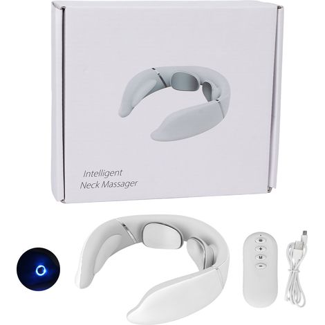 Elektrisches Nackenmassagegerät mit 6 Modi und 16 Intensitätsstufen, Sprachsteuerung, intelligentes Entspannungsgerät, Weiß (1/5)