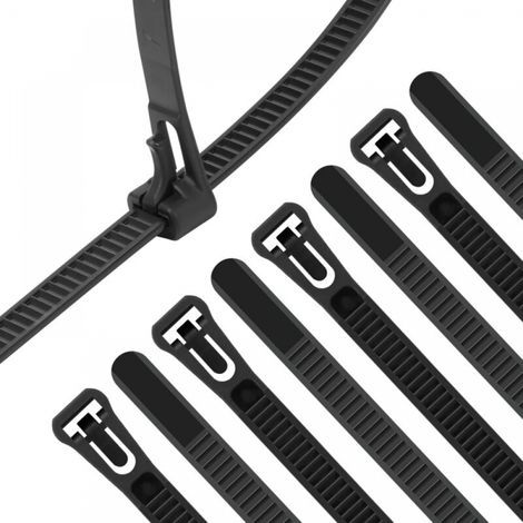 100 Pièces Collier De Serrage Noir Plastique Réutilisables, 300mm X 7.5mm, Attache Câble Colorées, Serre Câbles Nylon, Colliers Serre-Cable Résistant Aux Uv (1/5)