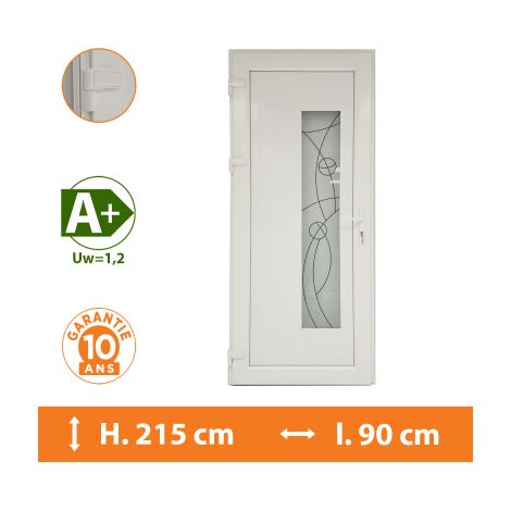 Direct Fenêtres – Porte d'entrée PVC blanc 83cm – Double vitrage fe gaz argon – Isolation thermique A – Seuil aluminium PMR 18mm – 10 ans de garantie