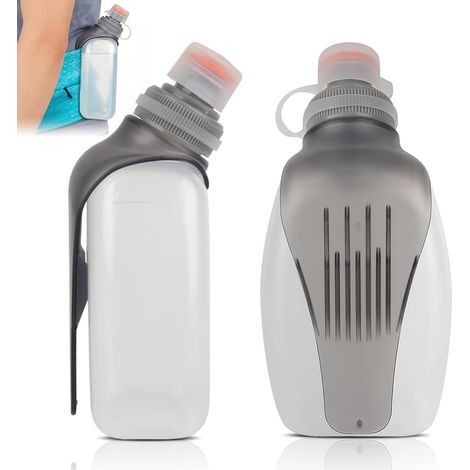Lot de 2 bouteilles d'eau de jogging, clip arrière, 250 ml, sans BPA, anti-fuite, pour course et fitness, gris transparent. (1/5)