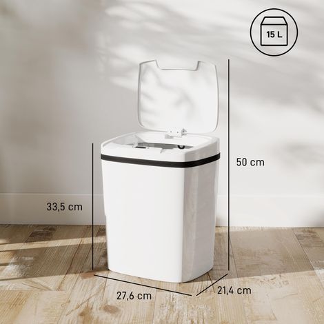 Poubelle de cuisine automatique 15 L avec capteur infrarouge et mode manuel, anneau anti-traces de doigts, blanche (1/5)