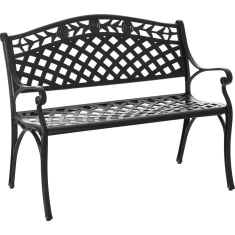 2-Sitzer Sitzbank Alu Gartenbank Metallbank Bank mit Armlehnen Landhausstil Schwarz 102,5 x 61 x 84 cm (1/5)
