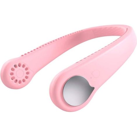 Ventilateur de cou portable mains libres sans Pôles avec Contrôle du vent à 3 vitesses et rechargeable par USB pour voyage, sport, plein air, batterie 1800 mAh Rose-