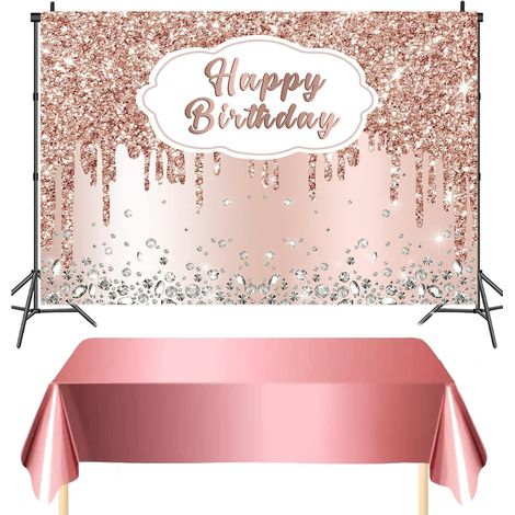 Set compleanno oro rosa tovaglia 137x187cm sfondo 150x90cm (1/5)