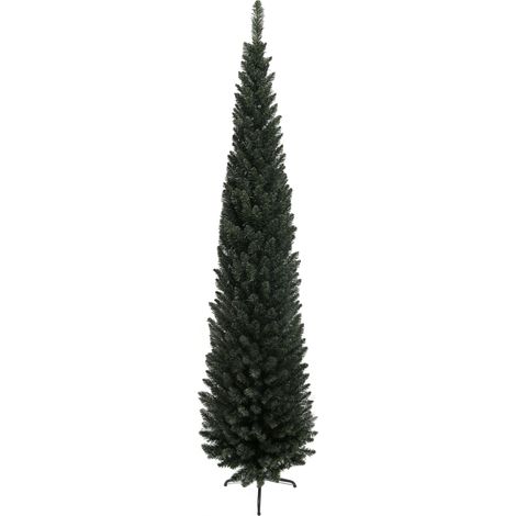 Árbol de Navidad delgado de 195 cm de altura, que ahorra espacio, con 390 ramas y una base de acero para uso en interiores, color verde. (1/5)