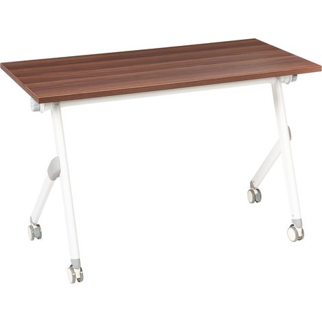 Escritorio rectangular moderno plegable con ruedas mesa móvil portátil 120 x 60 cm estructura de metal marrón oscuro y blanco Bendi