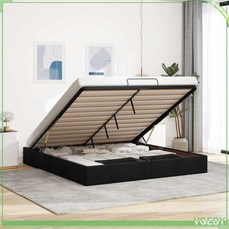 Cadre de lit ottoman - FAF7291712430138 - Tissu noir - 180x200 cm - Rangement hydraulique (1/5)