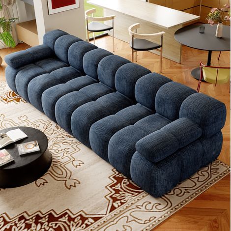 Canapé sans structure 300 cm en chenille bleue, mousse haute élasticité, sans montage OKWISH (1/5)