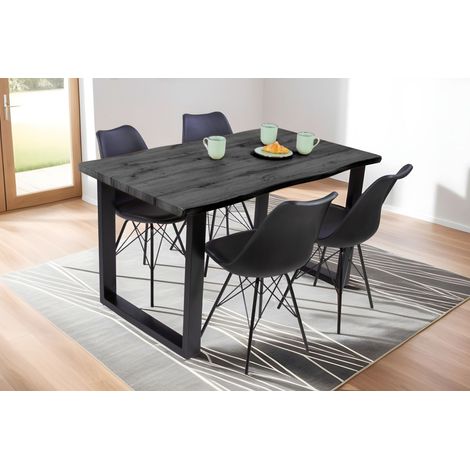 Esstisch Baumkante Holz-Optik Grau 120 x 80 U-Gestell schwarz JOSY (1/4)