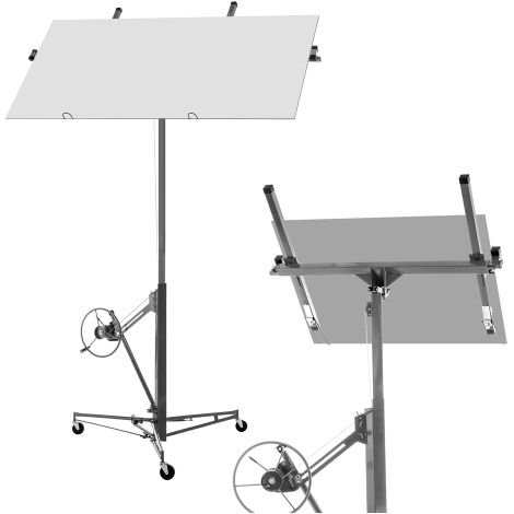 Elevador de placas de yeso para paneles de pared y montaje en techo: Capacidad de carga 68 kg, altura ajustable de 140 a 335 cm, plegable, 3 ruedas con freno, ajuste de inclinación de 60°. (1/5)