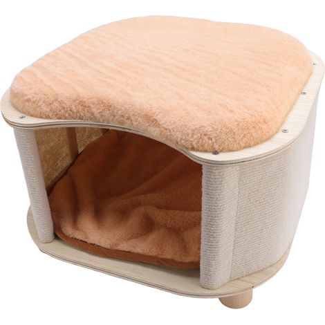 Maison pour chat avec tabouret et tabouret multifonctionnel, quatre saisons, universelle, anti-griffures, en bois robuste, idéale pour la maison. (1/5)
