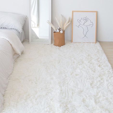 Shaggy Rug, Ultra Soft, Long Pile, Non-Slip, Living Room, 80x160cm, White (1/5)