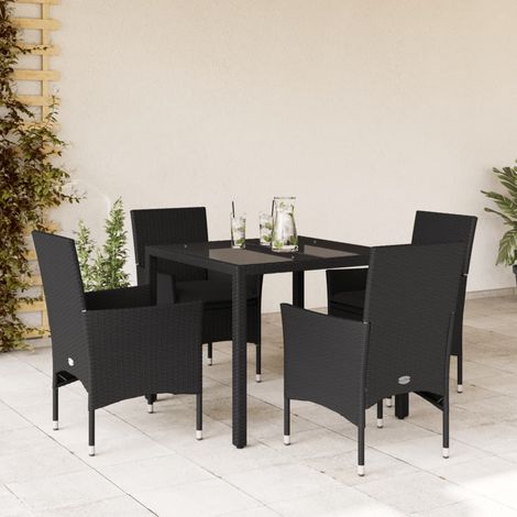 vidaXL Set da Pranzo da Giardino con Cuscini 5 pz Polyrattan e Vetro