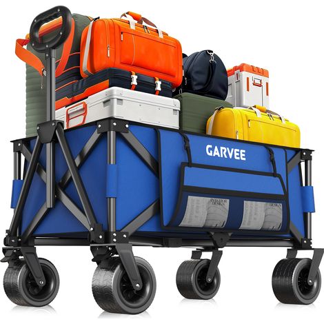 Chariot À Main Pliable 200kg, Tout Terrain Grandes Roues 20cm, Chariot Transport Pliable pour Jardin Plage Camping, Bleu (1/5)