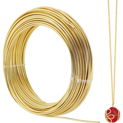 Fil en aluminium - 25 m - 1,5 mm - Doré - Calibre 15 - Flexible - Pour la fabrication de bijoux, perles B (1/5)