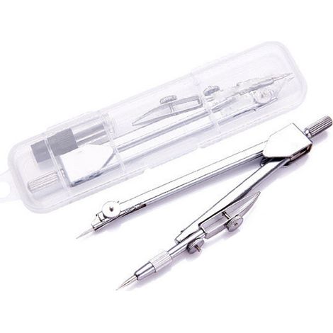 Multifunktionales und präzises Metallzirkelset zum Zeichnen und Messen, inklusive Minen für Schüler (weiß). (1/5)