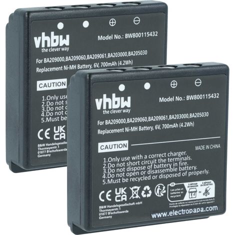 vhbw 2x Akku Ersatz für HBC BA209000, BA209060, BA209002, BA209001 für Industrie-Funkfernsteuerung Fernbedienung (700 mAh, 6 V, NiMH) - Schwarz