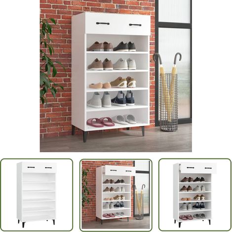 The Living Store Schuhschrank Weiß 60x35x105 cm Holzwerkstoff - Schuhschrank - Schrank - Garderobe - Aufbewahrung - Wohnraumorganisation (1/5)