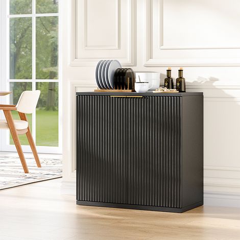 Meuble de Rangement Moderne Façade Pliée Poignées Métal Noir Multifonction Salon Chambre - 60x30x70 cm (1/5)