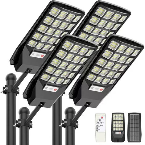 Lampe solaire IP67, lumière blanche 1000 W, lampadaire à capteur avec télécommande, éclairage LED, applique murale de jardin, lot de 4 (1/5)