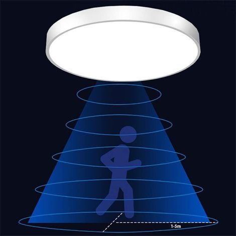Plafonnier LED avec détecteur de mouvement, avec capteur de lumière du jour, plafonnier rond, facile à installer pour balcon, garage, couloir, entrée extérieure, éclairage blanc chaud pour escaliers, (1/4)