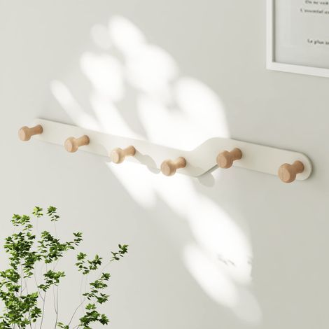 Patère Murale en Bois 6 Crochets - Porte Manteau avec Double Installation pour Entrée, Salon, Chambre - Idéal pour Manteaux, Clés, Chapeaux, Sacs