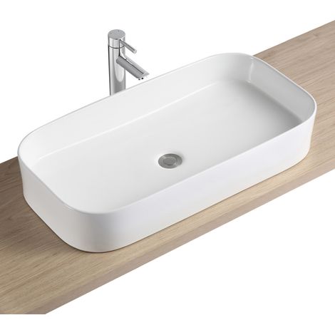 Mob-In – Vasque à poser en céramique blanche 75x39cm – Rectangulaire – Finition brillante – Facile à entretenir – Pour salle de bain moderne