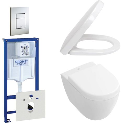 Villeroy & Boch Subway Compact Toiletset - chasse directe - réservoir encastré - à fond creux WC suspendu - plaque de déclenchement