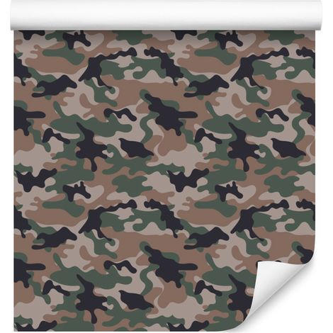 Papier peint camouflage militaire marron, graphite et gris 50x1000 cm (1/5)