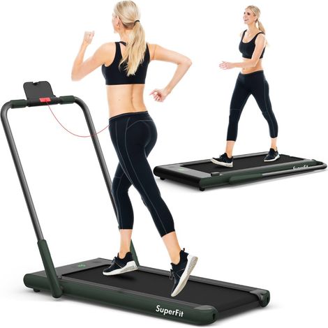 Cinta de correr plegable 124 x 69 x 107 cm 2 en 1 silenciosa con mando a distancia y pantalla LED acero verde oscuro 200014219