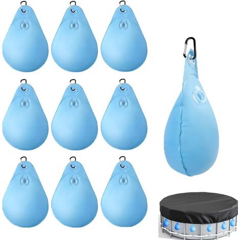 10 unidades, otoño/invierno, forma de lágrima, Bolsa de agua de PVC con placa de presión, azul, Bolsa de agua de PVC para piscina (1/5)