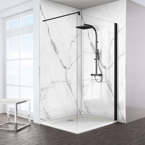 Paroi de douche à l'italienne, Walk In Schulte, Espace 8 T, verre 8 mm, profilé noir, 90 x 200 cm